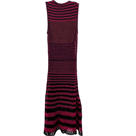 Zara  Studio Red Black Linen Maxi Long Knit Crochet Dress Sz M - Picture 12 of 16